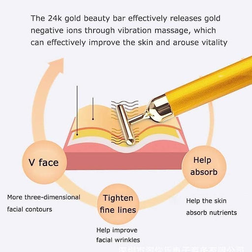 24K Gold Energy Beauty Bar Electric Facial Massage Roller